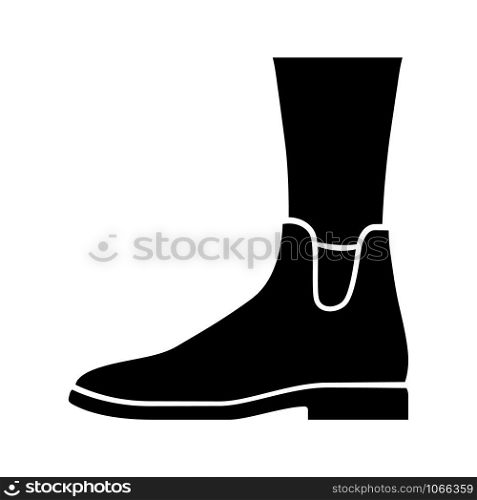 Women ankle boots glyph icon. Chelsea trendy shoes side view. Female flat heel footwear for fall season. Ladies clothing accessory. Silhouette symbol. Negative space. Vector isolated illustration