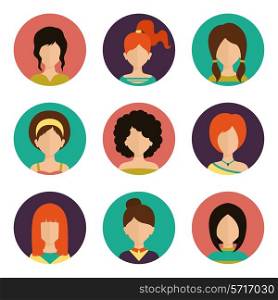 Women avatar female human faces social network icons set isolated vector illustration
