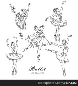 Women ballet dancer of continuous line drawing.. Women ballet dancer set of continuous line drawing in black color. Dancing girls and figures.