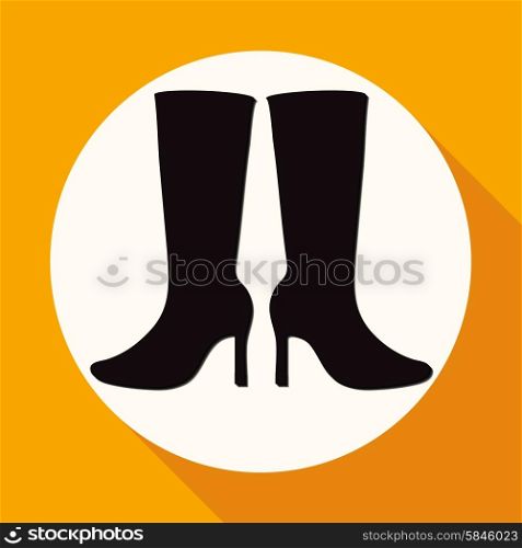 Women Boots Icon on white circle with a long shadow