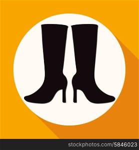 Women Boots Icon on white circle with a long shadow