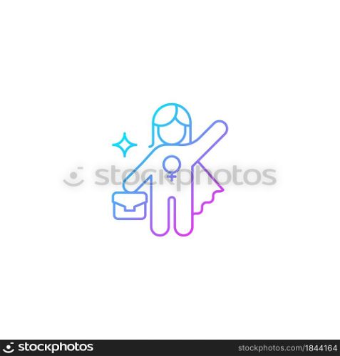 Women career gradient linear vector icon. Advance to higher position. Fighting traditional glass ceiling. Thin line color symbol. Modern style pictogram. Vector isolated outline drawing. Women career gradient linear vector icon