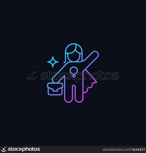 Women career gradient vector icon for dark theme. Advance to higher position. Fighting traditional glass ceiling. Thin line color symbol. Modern style pictogram. Vector isolated outline drawing. Women career gradient vector icon for dark theme
