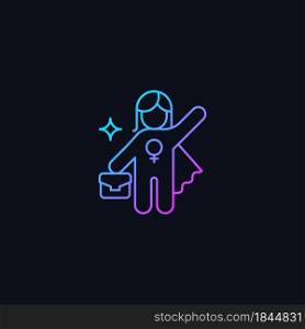 Women career gradient vector icon for dark theme. Advance to higher position. Fighting traditional glass ceiling. Thin line color symbol. Modern style pictogram. Vector isolated outline drawing. Women career gradient vector icon for dark theme