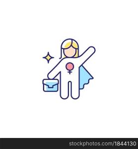 Women career RGB color icon. Advance to higher position. Fighting traditional glass ceiling. Gender diversity at work. Climbing career ladder. Isolated vector illustration. Simple filled line drawing. Women career RGB color icon