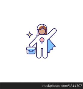 Women career RGB color icon. Advance to higher position. Fighting traditional glass ceiling. Gender diversity at work. Climbing career ladder. Isolated vector illustration. Simple filled line drawing. Women career RGB color icon