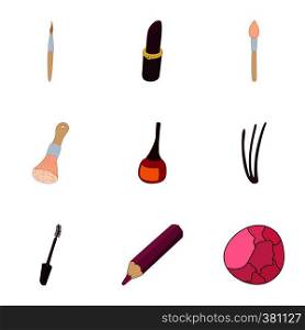 Women cosmetics icons set. Cartoon illustration of 9 women cosmetics vector icons for web. Women cosmetics icons set, cartoon style