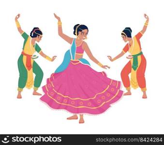 Women dancing on Diwali semi flat color vector characters. Editable figures. Full body people on white. Performing dance together simple cartoon style illustration for web graphic design and animation. Women dancing on Diwali semi flat color vector characters