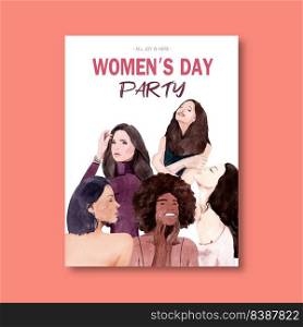Women day poster design with women  watercolor illustration 