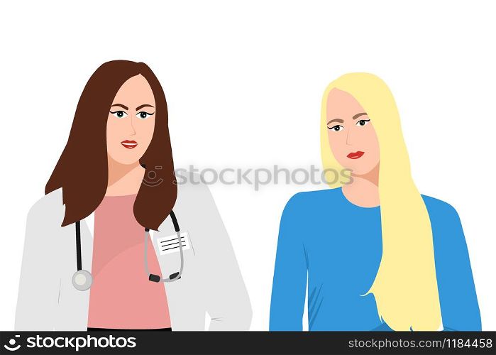 Women doctors therapists with a phonendoscope on a white background. people icons. Women doctors therapists with a phonendoscope on a white background