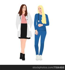 Women doctors therapists with a phonendoscope on a white background. people icons. Women doctors therapists with a phonendoscope on a white background