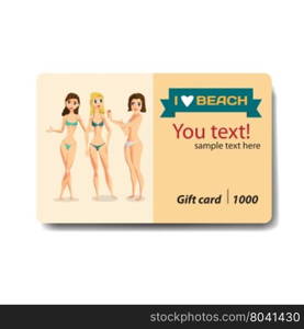 Women dressed in swimsuit. Sale discount gift card. Branding design for swimwear and lingerie shop