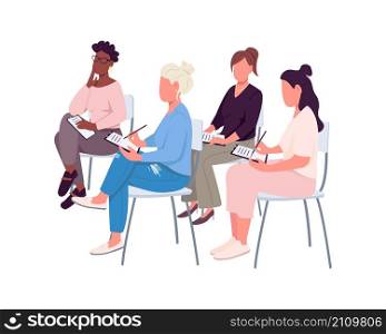 Women during workshop semi flat color vector characters. Active figures. Full body people on white. Lecture isolated modern cartoon style illustration for graphic design and animation. Women during workshop semi flat color vector characters