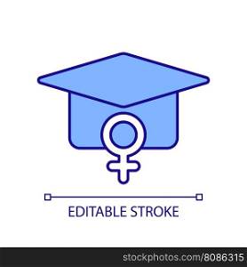 Women education RGB color icon. Gender equality. Female leadership. Human right. Women empowerment. High school. Isolated vector illustration. Simple filled line drawing. Editable stroke. Women education RGB color icon