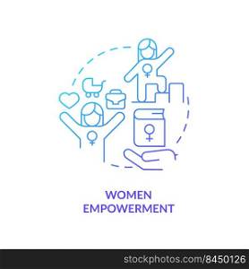 Women empowerment blue gradient concept icon. Society development. Solution to overpopulation abstract idea thin line illustration. Isolated outline drawing. Myriad Pro-Bold fonts used. Women empowerment blue gradient concept icon