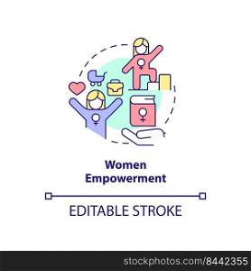 Women empowerment concept icon. Society development. Solution to overpopulation abstract idea thin line illustration. Isolated outline drawing. Editable stroke. Arial, Myriad Pro-Bold fonts used. Women empowerment concept icon