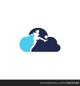 Women football club vector logo design. Women football player and cloud icon vector design.