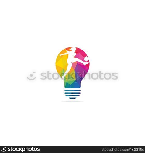 Women football club vector logo design. Women football player and light bulb icon vector design.