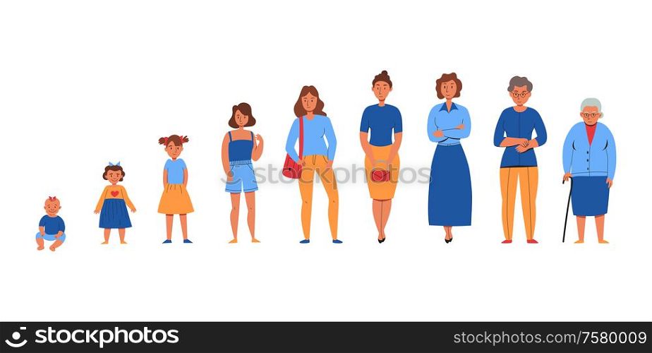Women from different generations flat set with baby sister mother grandmother isolated on white background vector illustration