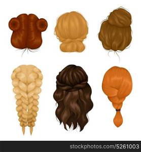Women Hairstyle Back View Icons Collection. Female characters wigs 6 various hairstyle back view icons collection with casual hairdo and plait isolated vector illustration