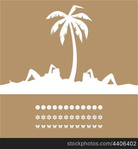 Women have a rest on a resort under a palm tree. A vector illustration