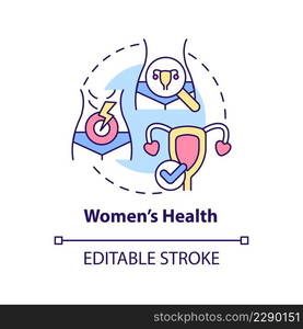 Women health concept icon. Gynecological care. Service of medical center abstract idea thin line illustration. Isolated outline drawing. Editable stroke. Arial, Myriad Pro-Bold fonts used. Women health concept icon