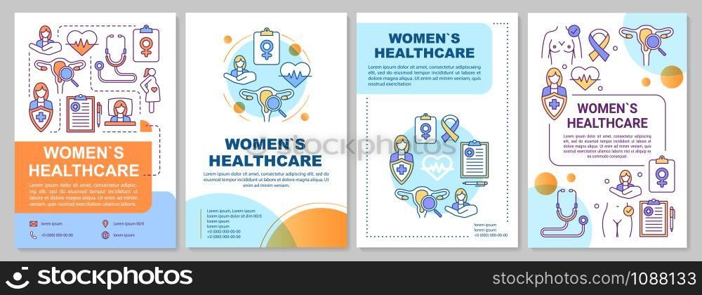 Women healthcare brochure template. Gynecological checkup. Flyer, booklet, leaflet print, cover design with linear illustrations. Vector page layouts for magazines, annual reports, advertising posters