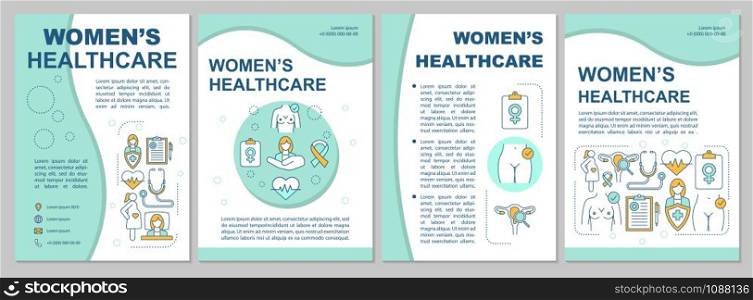 Women healthcare modern brochure template. Gynecological checkup. Flyer, booklet, leaflet print, cover design with linear illustrations. Vector page layouts for magazines, reports, advertising posters