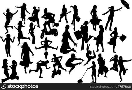 Women in action silhouettes. Vector illustration