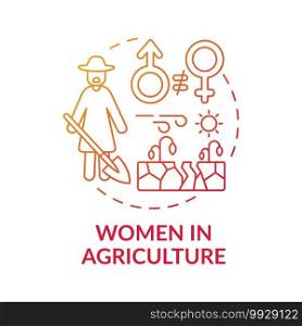 Women in agriculture concept icon. Gender equality idea thin line illustration. Vector isolated outline RGB color drawing. Rights protection. Use female labor in agriculture. Women in agriculture concept icon