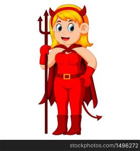 women in halloween red devil costume