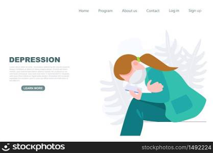Women in medical profession checking news on mobile phone and depress from covid-19. Health care and medical Landing page digital screen website vector illustration