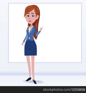 Women in office clothes. Beautiful woman in business clothes. Vector illustration. On cartoons style. Board view background.