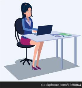 Women in office clothes. Beautiful woman in business clothes. Vector illustration. On cartoons style. Board view background.