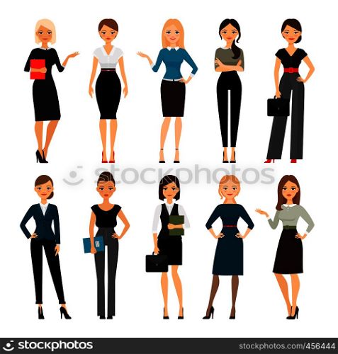 Women in office clothes. Beautiful woman in business clothes. Vector illustration. Women in office clothes