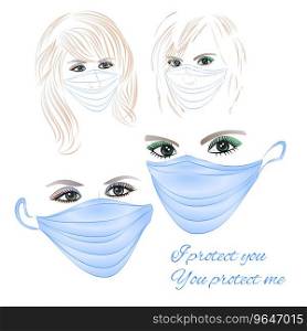 Women in protective medical face masks wearing Vector Image