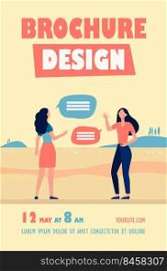 Women keeping social distance. Female friends meeting and talking outdoors flat vector illustration. Communication, pandemic, epidemic concept for banner, website design or landing web page