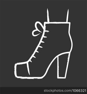 Women lita shoes chalk icon. Vintage ladies boots side view. Female retro high heels. Footwear design for fall and spring. Apparel, clothing accessory. Isolated vector chalkboard illustration