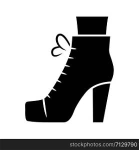 Women lita shoes glyph icon. Vintage ladies boots side view. Female retro high heels. Footwear design for fall and spring. Silhouette symbol. Negative space. Vector isolated illustration