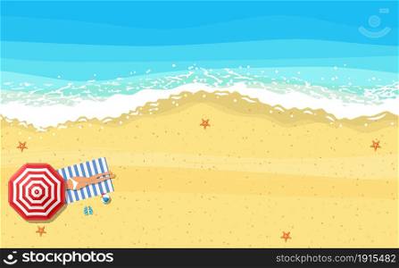 women lying on beach and sunbathing with summer accessories and sea surf near them. women lying on beach and sunbathing