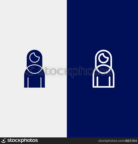 Women, Mother, Girl, Lady Line and Glyph Solid icon Blue banner