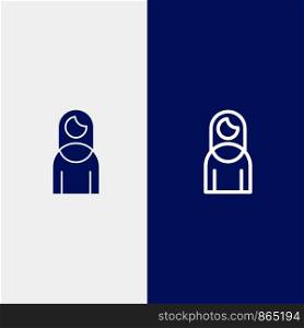 Women, Mother, Girl, Lady Line and Glyph Solid icon Blue banner
