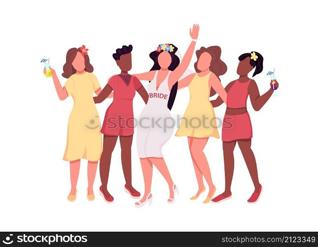 Women on hen party semi flat color vector characters. Active figures. Full body people on white. Bride with friends isolated modern cartoon style illustration for graphic design and animation. Women on hen party semi flat color vector characters