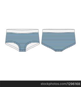 Women panties in blue stripes fabric isolated on white background. Lady underpants technical sketch. Female knickers. Lingerie underwear for girls. Fashion vector illustration. Women panties in blue stripes fabric isolated on white background. Lady underpants technical sketch.