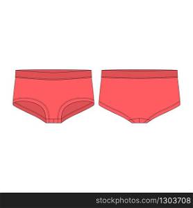 Women panties in red colors isolated on white background. Lady underpants technical sketch. Female knickers. Lingerie underwear for girls. Fashion vector illustration. Women panties in red colors isolated on white background. Lady underpants technical sketch.