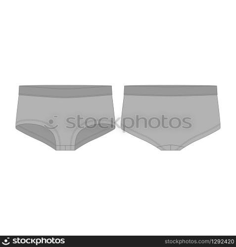 Women panties isolated on white background. Lady underpants technical sketch. Female knickers in gray color. Lingerie underwear for girls. Fashion vector illustration. Women panties isolated on white background. Lady underpants technical sketch
