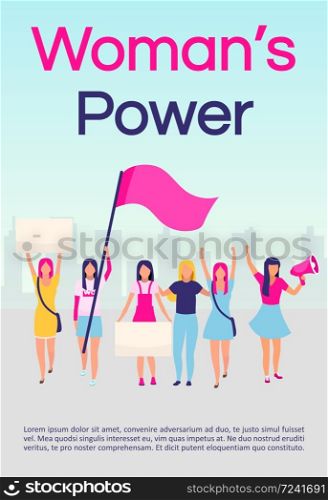 Women power brochure template. Feminist protest. Women empowerment movement. Flyer, booklet, leaflet concept with flat illustrations. Vector page layout for magazine. advertising invitation with text