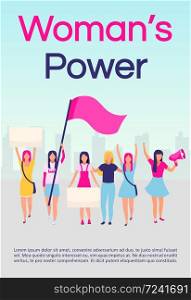 Women power brochure template. Feminist protest. Women empowerment movement. Flyer, booklet, leaflet concept with flat illustrations. Vector page layout for magazine. advertising invitation with text