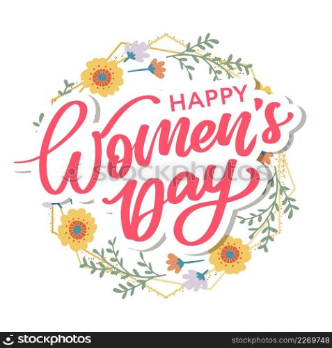 Women&rsquo;s Day hand drawn lettering. Red text isolated on white for postcard, poster, banner design element. Happy Women&rsquo;s Day script calligraphy. Ready holiday lettering. Women&rsquo;s Day hand drawn lettering. Red text isolated on white for postcard, poster, banner design element. Happy Women&rsquo;s Day script calligraphy. Ready holiday lettering design.
