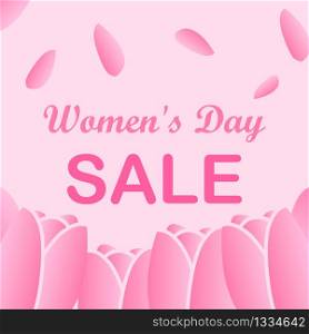 Women&rsquo;s Day Sale Banner with pink tulips on a pink background. Vector graphics. EPS 10